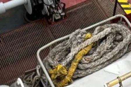 Mooring rope stowed on the deck of an offshore support vessel